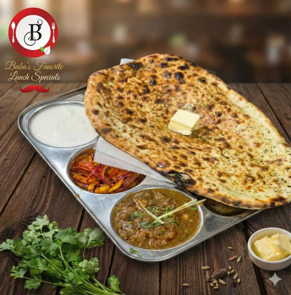 Amritsari Kulcha lunch special with chole, raita and pickle