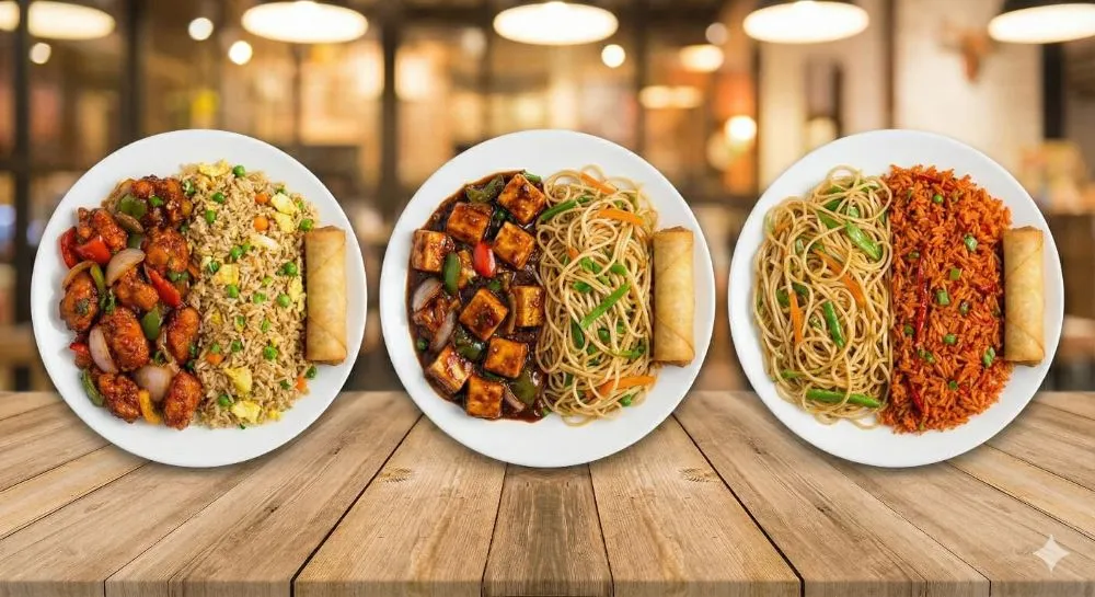 Indo-Chinese combos with chilli chicken, chilli paneer, noodles and fried rice